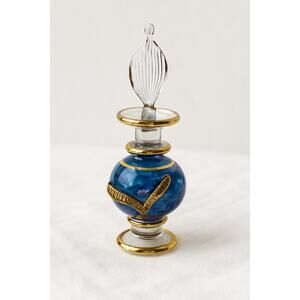 Vintage Egyptian perfume bottle hand blown blue glass with gold guilt